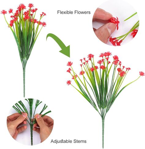CEWOR 14 Bundles Artificial Flowers, Faux Plants Outdoor, UV Resistant Fake Plastic Flowers Boston Fern Artificial Greenery for Indoor Outdoor Garden Patio Window Kitchen Home Vase Decor (Mix Color) in Saudi Arabia