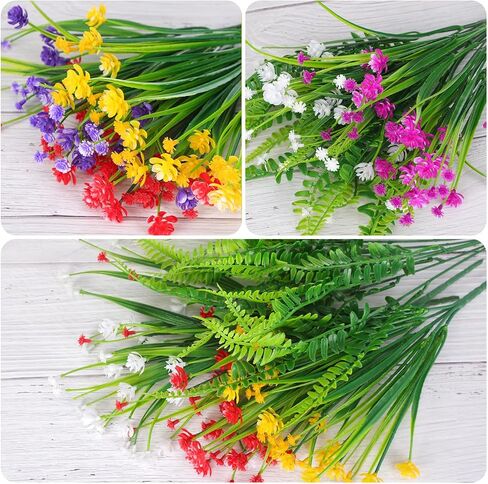 CEWOR 14 Bundles Artificial Flowers, Faux Plants Outdoor, UV Resistant Fake Plastic Flowers Boston Fern Artificial Greenery for Indoor Outdoor Garden Patio Window Kitchen Home Vase Decor (Mix Color) in Saudi Arabia
