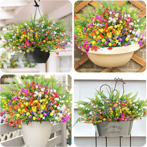 CEWOR 14 Bundles Artificial Flowers, Faux Plants Outdoor, UV Resistant Fake Plastic Flowers Boston Fern Artificial Greenery for Indoor Outdoor Garden Patio Window Kitchen Home Vase Decor (Mix Color) in Saudi Arabia