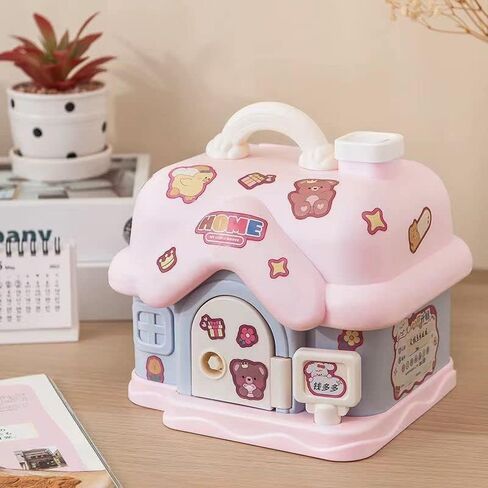 Fairy Tales Cottage Piggy Bank with & Key, Cream House Money Coin Bank Box, ATM Gift to Saving Money (Blue) in Saudi Arabia