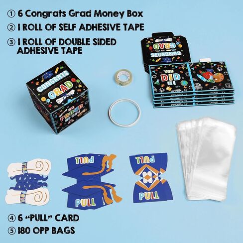 6 Pcs Elementary School Graduation Money Box Commemorate Class of 2024 with Fun and Colorful Money Gift Set, Pull-Out Card and Tape Included, Primary School Creative Party Supplies and Saving Box in Saudi Arabia