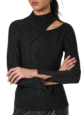 DKNY Women's Mock Neck Cutout Detail Knit Top in Saudi Arabia