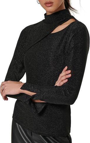DKNY Women's Mock Neck Cutout Detail Knit Top in Saudi Arabia