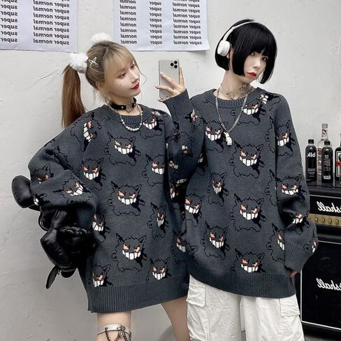 الشيطان سترة المتضخم المرأة Crewneck البلوز الخريف القوطية فضفاضة متماسكة البلوز فساتين طويلة الأكمام البلوزات in Kuwait