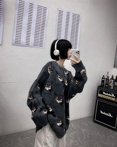 الشيطان سترة المتضخم المرأة Crewneck البلوز الخريف القوطية فضفاضة متماسكة البلوز فساتين طويلة الأكمام البلوزات in Kuwait
