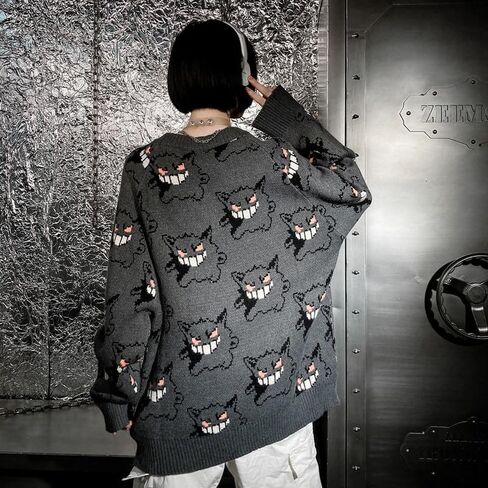 الشيطان سترة المتضخم المرأة Crewneck البلوز الخريف القوطية فضفاضة متماسكة البلوز فساتين طويلة الأكمام البلوزات in Kuwait
