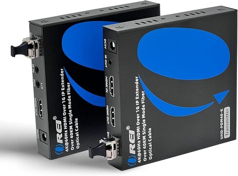 موسع OREI 4K HDMI عبر الألياف الضوئية يصل إلى 40 كم - 1G IP وضع واحد UltraHD 4K @ 60 هرتز 4:4:4 DR، CEC، مستخرج الصوت ودعم IR، مخرج صوت L/R، RS-232 - مخرج حلقة HDMI in Saudi Arabia