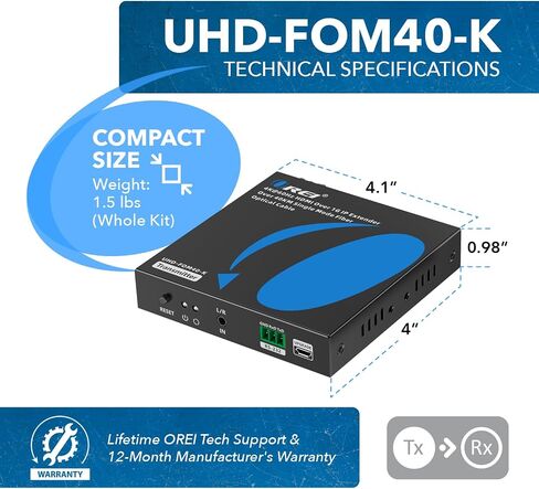 موسع OREI 4K HDMI عبر الألياف الضوئية يصل إلى 40 كم - 1G IP وضع واحد UltraHD 4K @ 60 هرتز 4:4:4 DR، CEC، مستخرج الصوت ودعم IR، مخرج صوت L/R، RS-232 - مخرج حلقة HDMI in Saudi Arabia