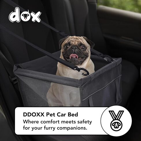 DDOXX Dog Car Seat - Black - Puppy Car Seat, Booster, and Carrier for Small Dogs & Cats - Comfortable Pet Car Seat for a Peaceful Ride - Sturdy Support and Fall Prevention -15.7Lx 12.59Wx 9.8H inches in Saudi Arabia