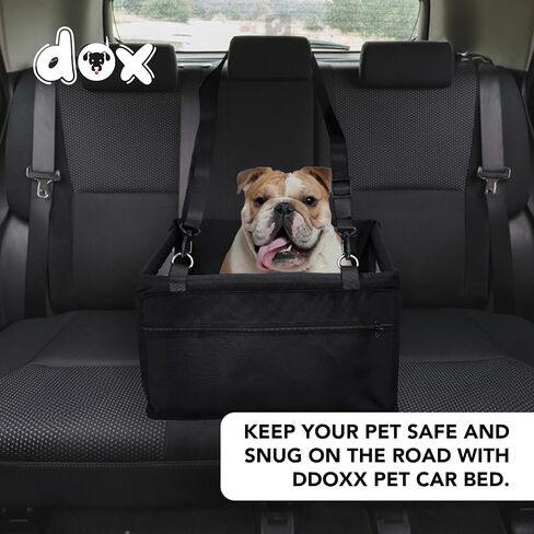 DDOXX Dog Car Seat - Black - Puppy Car Seat, Booster, and Carrier for Small Dogs & Cats - Comfortable Pet Car Seat for a Peaceful Ride - Sturdy Support and Fall Prevention -15.7Lx 12.59Wx 9.8H inches in Saudi Arabia