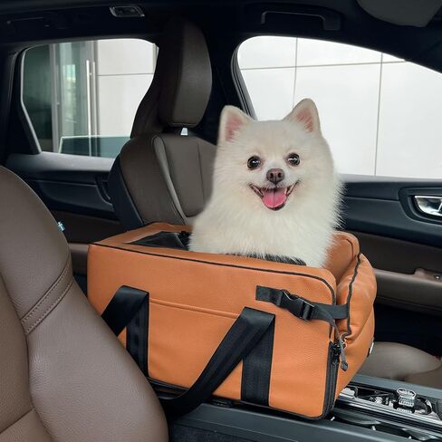 Center Console Dog Car Seat for Small Dogs Booster Chair Middle Armrest Pet Car Seat Travel Carrier Detachable Comfortable Deluxe Leather - Black in Saudi Arabia