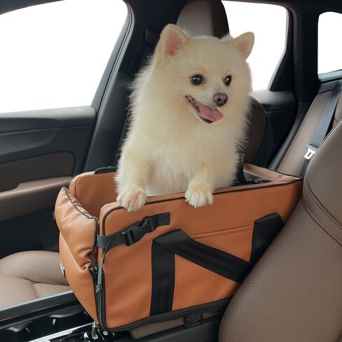 Center Console Dog Car Seat for Small Dogs Booster Chair Middle Armrest Pet Car Seat Travel Carrier Detachable Comfortable Deluxe Leather - Black in Saudi Arabia