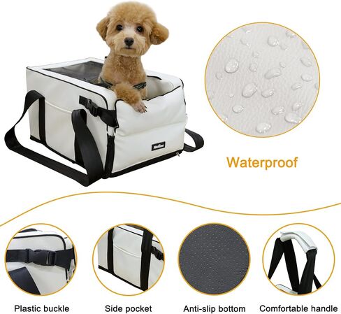 Center Console Dog Car Seat for Small Dogs Booster Chair Middle Armrest Pet Car Seat Travel Carrier Detachable Comfortable Deluxe Leather - Black in Saudi Arabia