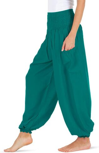 HOMECLASS6 Thai Harem Pants Women - Casual Bohemian Hippie Boho Yoga Pants with Deep Pockets - Solid Color in Saudi Arabia