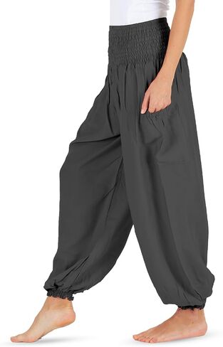 HOMECLASS6 Thai Harem Pants Women - Casual Bohemian Hippie Boho Yoga Pants with Deep Pockets - Solid Color in Saudi Arabia