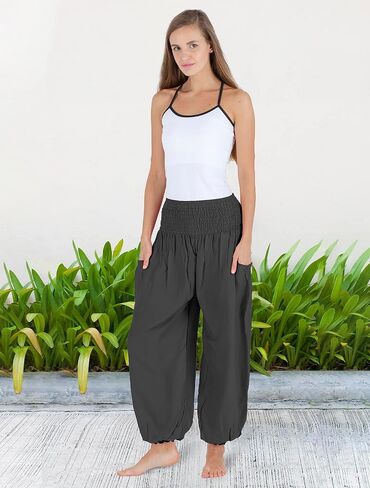HOMECLASS6 Thai Harem Pants Women - Casual Bohemian Hippie Boho Yoga Pants with Deep Pockets - Solid Color in Saudi Arabia