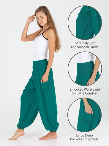 HOMECLASS6 Thai Harem Pants Women - Casual Bohemian Hippie Boho Yoga Pants with Deep Pockets - Solid Color in Saudi Arabia