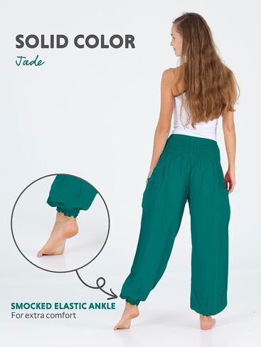 HOMECLASS6 Thai Harem Pants Women - Casual Bohemian Hippie Boho Yoga Pants with Deep Pockets - Solid Color in Saudi Arabia