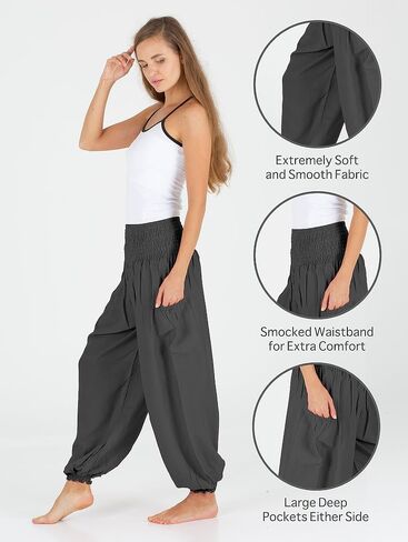 HOMECLASS6 Thai Harem Pants Women - Casual Bohemian Hippie Boho Yoga Pants with Deep Pockets - Solid Color in Saudi Arabia