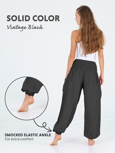 HOMECLASS6 Thai Harem Pants Women - Casual Bohemian Hippie Boho Yoga Pants with Deep Pockets - Solid Color in Saudi Arabia