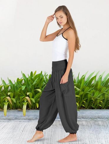 HOMECLASS6 Thai Harem Pants Women - Casual Bohemian Hippie Boho Yoga Pants with Deep Pockets - Solid Color in Saudi Arabia