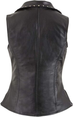 Milwaukee Leather MLL4503 Women's Black V-Neck Leather Classic Motorcycle Rider Vest w/Riveted Lapel Collar - 4X-Large in Saudi Arabia