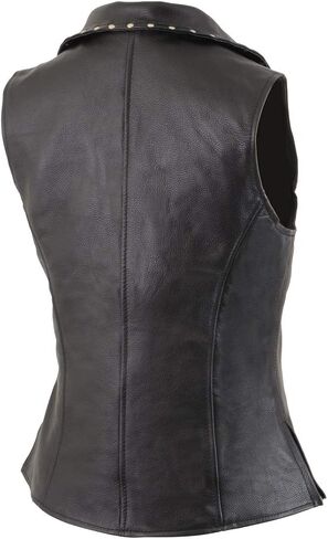 Milwaukee Leather MLL4503 Women's Black V-Neck Leather Classic Motorcycle Rider Vest w/Riveted Lapel Collar - 4X-Large in Saudi Arabia