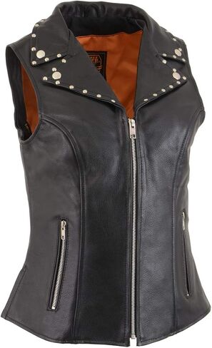 Milwaukee Leather MLL4503 Women's Black V-Neck Leather Classic Motorcycle Rider Vest w/Riveted Lapel Collar - 3X-Large in Saudi Arabia