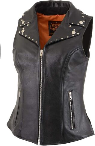 Milwaukee Leather MLL4503 Women's Black V-Neck Leather Classic Motorcycle Rider Vest w/Riveted Lapel Collar - 3X-Large in Saudi Arabia
