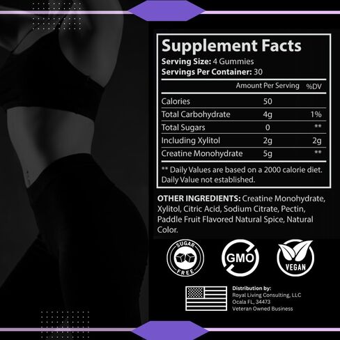 Sugar Free Creatine Monohydrate Gummies 5g for Men & Women, Chewables Creatine Monohydrate for Muscle Growth & Recovery, Vegan, Mixberry Flavor, 120 Count in Saudi Arabia