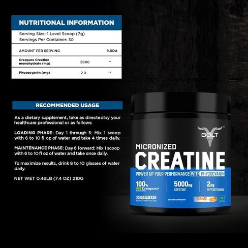 German Made Creapure® Creatine Monohydrate | Pre & Post Workout |Supports Muscle Recovery, Endurance & Improved Athletic Performance, 210gm,30 Servings | Orange Tangy in Saudi Arabia