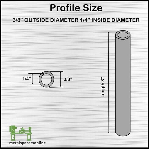 MetalSpacersOnline 6061 Round Aluminum Tube 3/8" OD x 1/4" ID 8" Long Seamless Straight Pipe Tubing for DIY (2 pack) in Kuwait