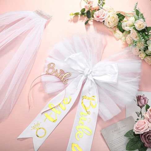 مجموعة 3 قطع من هدايا العروس لتكون حفلة تتضمن العروس لتكون بيكيني زي حجاب بطول العروس وإكسسوارات تاج العروس وعصابة رأس ذهبية وردية لحفلات الزفاف وحفلات الزفاف وحفلات العزوبية in Kuwait