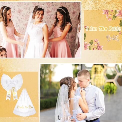 مجموعة 3 قطع من هدايا العروس لتكون حفلة تتضمن العروس لتكون بيكيني زي حجاب بطول العروس وإكسسوارات تاج العروس وعصابة رأس ذهبية وردية لحفلات الزفاف وحفلات الزفاف وحفلات العزوبية in Kuwait