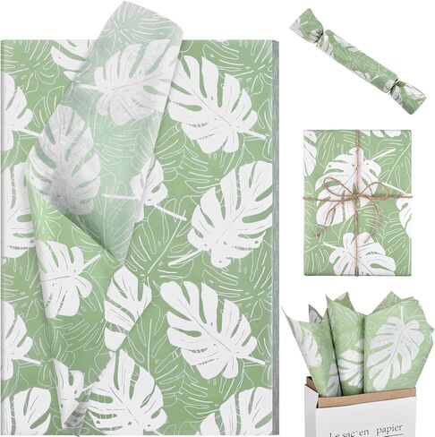 100 Sheets Tropical Palm Leaves Tissue Paper for Gift Wrapping Tropical Gift Tissue Paper Sage Green Tissue Paper for Gift Bags for Birthday, Baby Shower, Summer Holiday DIY Crafts, 14 x 20Inch in Saudi Arabia
