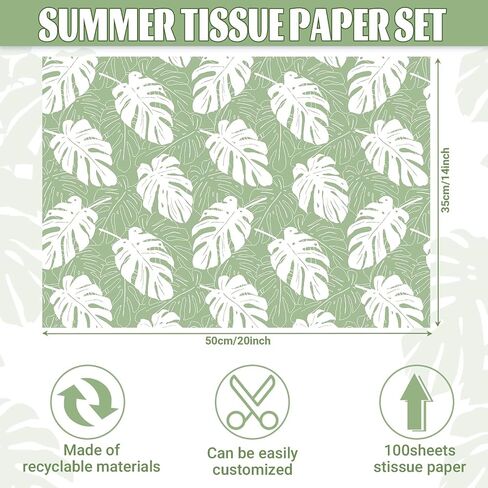 100 Sheets Tropical Palm Leaves Tissue Paper for Gift Wrapping Tropical Gift Tissue Paper Sage Green Tissue Paper for Gift Bags for Birthday, Baby Shower, Summer Holiday DIY Crafts, 14 x 20Inch in Saudi Arabia