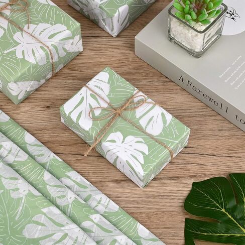 100 Sheets Tropical Palm Leaves Tissue Paper for Gift Wrapping Tropical Gift Tissue Paper Sage Green Tissue Paper for Gift Bags for Birthday, Baby Shower, Summer Holiday DIY Crafts, 14 x 20Inch in Saudi Arabia