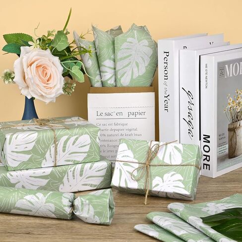 100 Sheets Tropical Palm Leaves Tissue Paper for Gift Wrapping Tropical Gift Tissue Paper Sage Green Tissue Paper for Gift Bags for Birthday, Baby Shower, Summer Holiday DIY Crafts, 14 x 20Inch in Saudi Arabia