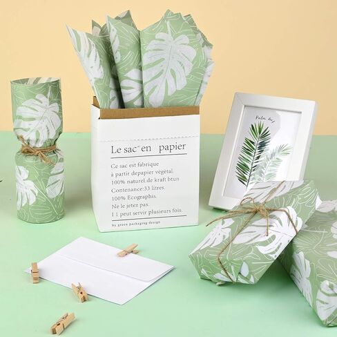 100 Sheets Tropical Palm Leaves Tissue Paper for Gift Wrapping Tropical Gift Tissue Paper Sage Green Tissue Paper for Gift Bags for Birthday, Baby Shower, Summer Holiday DIY Crafts, 14 x 20Inch in Saudi Arabia