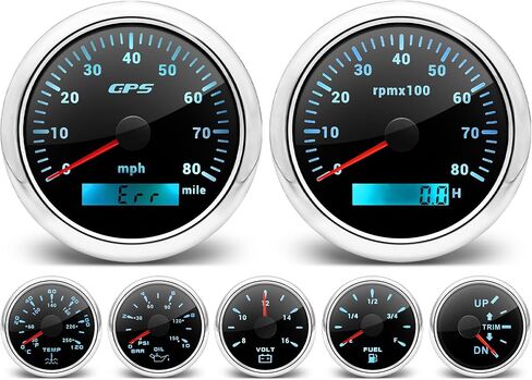 ARTILAURA 7 Gauge Set 3-3/8" 85mm GPS Speedometer, Tachometer, 2-1/16" Fuel Level Gauge, Water Temperature Gauge, Oil Pressure Gauge, Volt, Trim 7 Color Car Boat Gauge Set(White) in Saudi Arabia