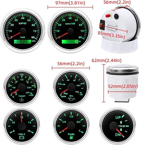 ARTILAURA 7 Gauge Set 3-3/8" 85mm GPS Speedometer, Tachometer, 2-1/16" Fuel Level Gauge, Water Temperature Gauge, Oil Pressure Gauge, Volt, Trim 7 Color Car Boat Gauge Set(White) in Saudi Arabia