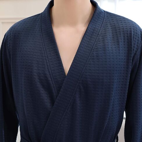 Men's Kimono Waffle Robe Unisex Lightweight Soft Knee Length Spa Bathrobe Sleepwear with Pockets in Saudi Arabia