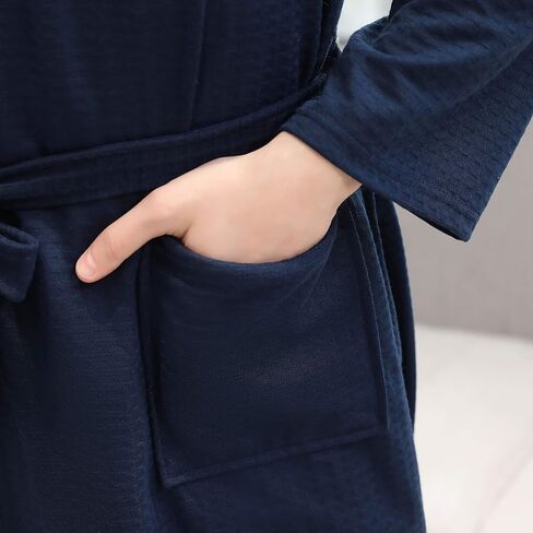 Men's Kimono Waffle Robe Unisex Lightweight Soft Knee Length Spa Bathrobe Sleepwear with Pockets in Saudi Arabia