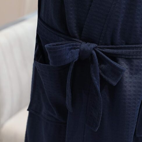 Men's Kimono Waffle Robe Unisex Lightweight Soft Knee Length Spa Bathrobe Sleepwear with Pockets in Saudi Arabia
