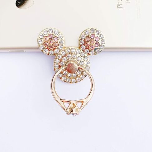 Universal 360 Degree Rotating Finger Ring Stand Holder for Cell Phone or Tablet - Crystal Rhinestone Pink Mouse in Saudi Arabia