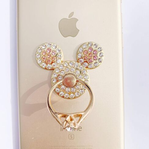 Universal 360 Degree Rotating Finger Ring Stand Holder for Cell Phone or Tablet - Crystal Rhinestone Pink Mouse in Saudi Arabia