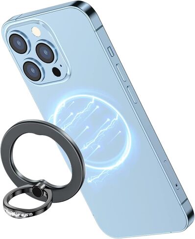 AUROX Magnetic Phone Ring Holder for iPhone 15 14 13 12 Magnetic Phone Grip for Magsafe Accessories 360° Rotation Adjustable Phone Finger Ring Grip Stand, Removable for Wireless Charging (Black) in Kuwait