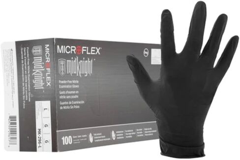 قفازات نيتريل سوداء للاستعمال مرة واحدة من Microflex MK-296، خالية من اللاتكس، قفازات خالية من البودرة للميكانيكا والسيارات وتطبيقات التنظيف أو الوشم، درجة طبية/امتحانات، حجم كبير، علبة مكونة من 1000 وحدة in Kuwait
