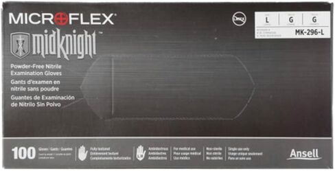 قفازات نيتريل سوداء للاستعمال مرة واحدة من Microflex MK-296، خالية من اللاتكس، قفازات خالية من البودرة للميكانيكا والسيارات وتطبيقات التنظيف أو الوشم، درجة طبية/امتحانات، حجم كبير، علبة مكونة من 1000 وحدة in Kuwait