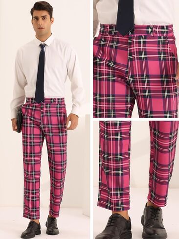 Lars Amadeus Plaid Dress Pants for Men's Slim Fit Straight Leg Formal Tartan Pattern Pants in Saudi Arabia